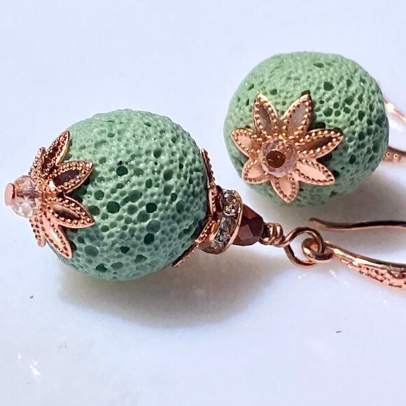 ❤️ Bright Copper With Sea Foam Lava Rock Earrings - Picture 7 of 14